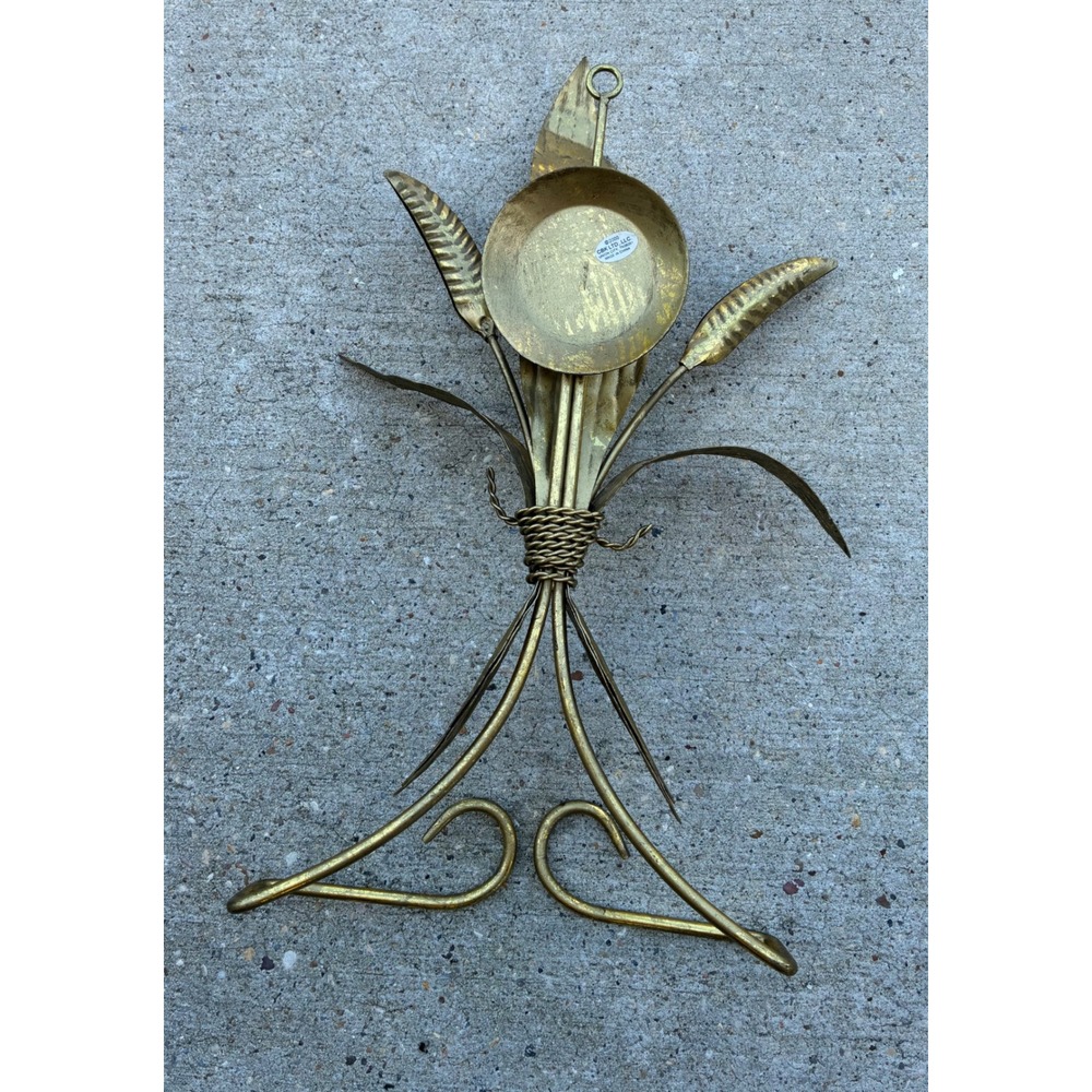 CBK Ltd Gold Metal Wheat Sheaf Wall Sconce Candle Holder Vintage 2000 Decor